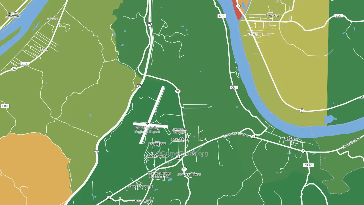 Elmwood Heights, WV Map of Theft Rates
