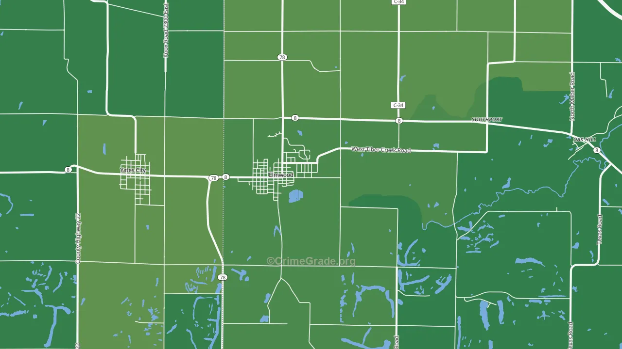 Elmwood, IL Map of Theft Rates