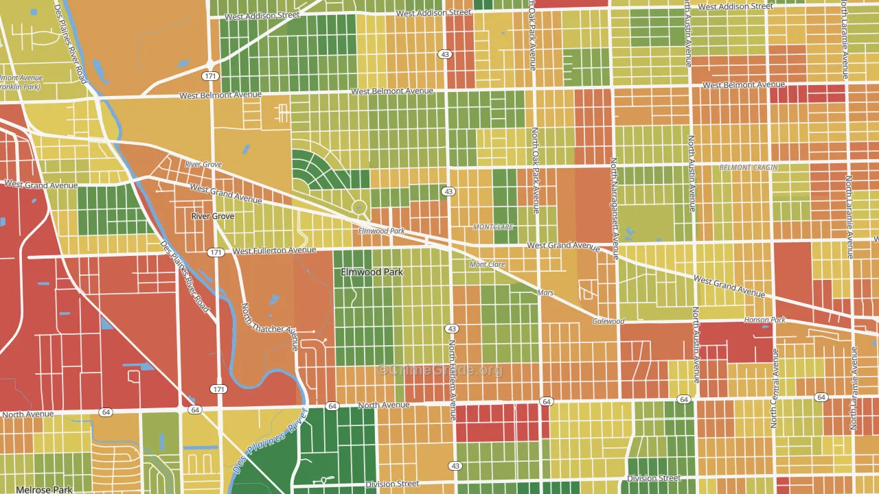 Elmwood Park, IL Map of Theft Rates