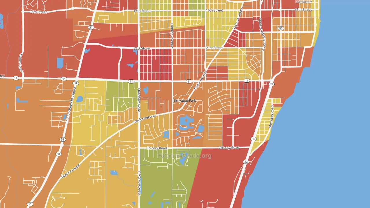 Elmwood Park, WI Map of Theft Rates