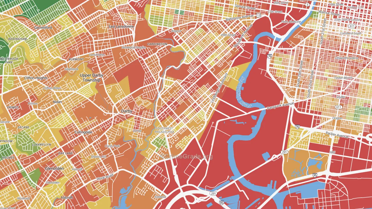 Elmwood, Philadelphia, PA Map of Theft Rates
