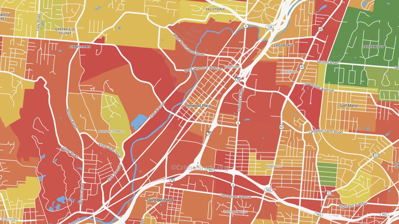 Elmwood Place, OH Map of Theft Rates