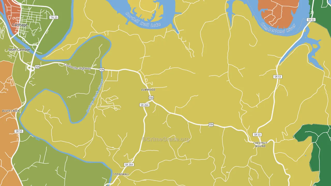 Elmwood, TN Map of Theft Rates