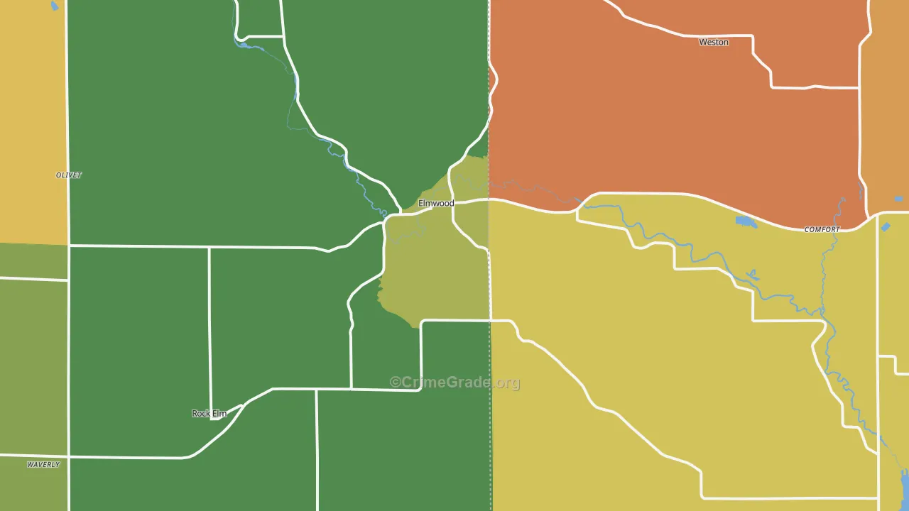 Elmwood, WI Map of Theft Rates