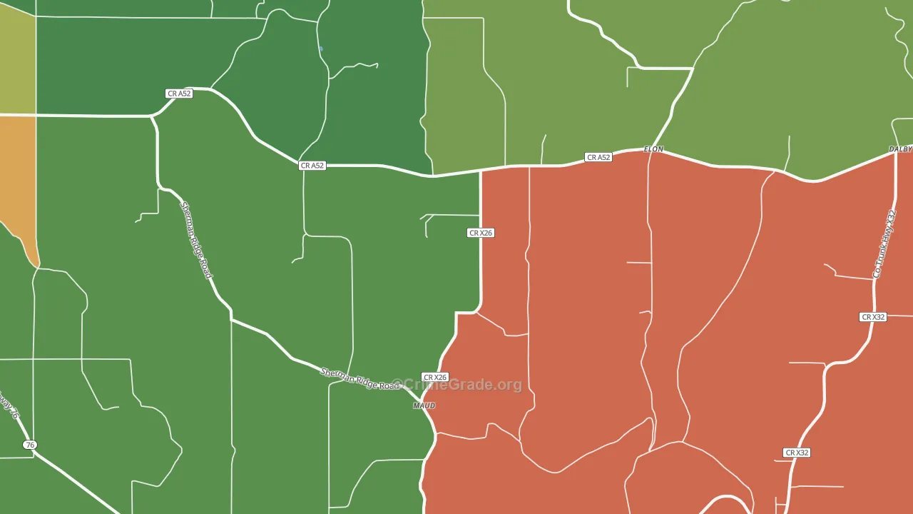 Elon, IA Map of Theft Rates