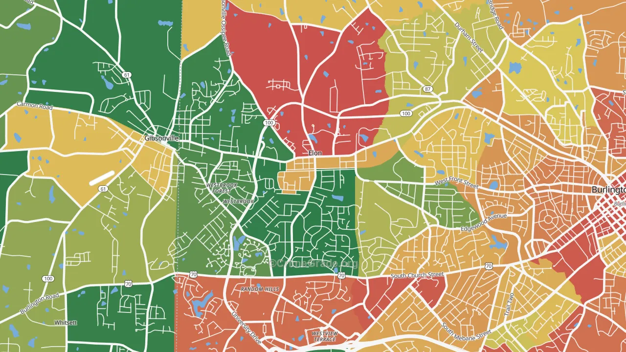 Elon, NC Map of Theft Rates
