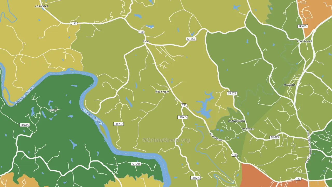 Elon, VA Map of Theft Rates