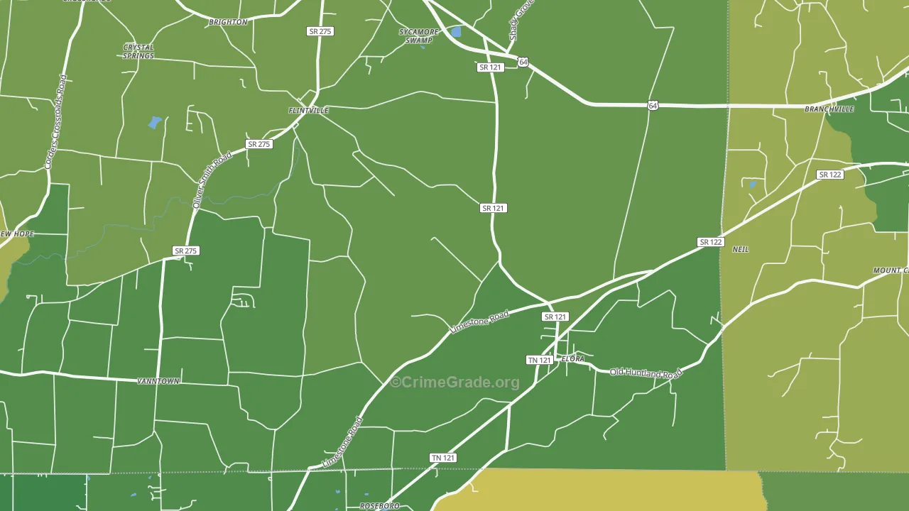 Elora, TN Map of Theft Rates