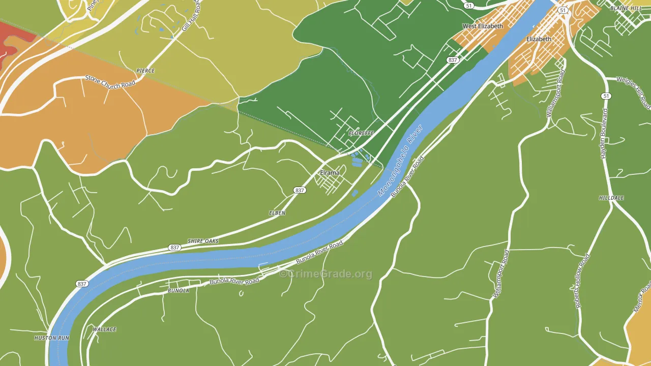 Elrama, PA Map of Theft Rates