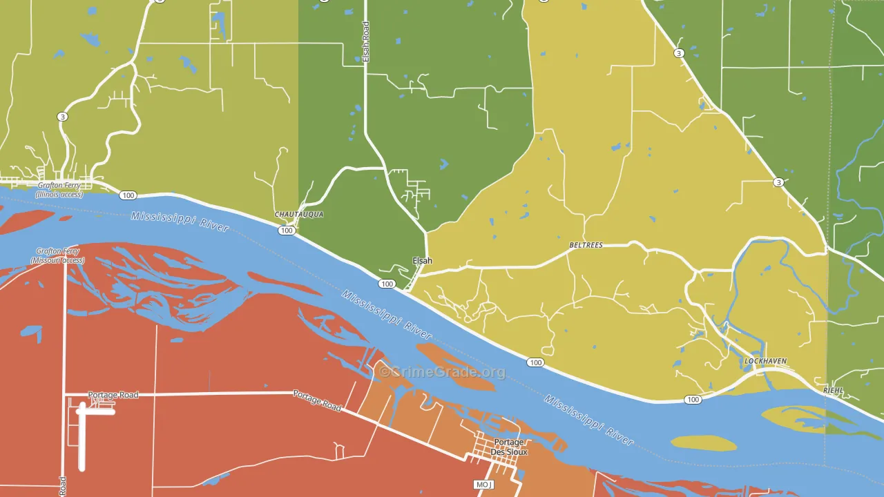 Elsah, IL Map of Theft Rates