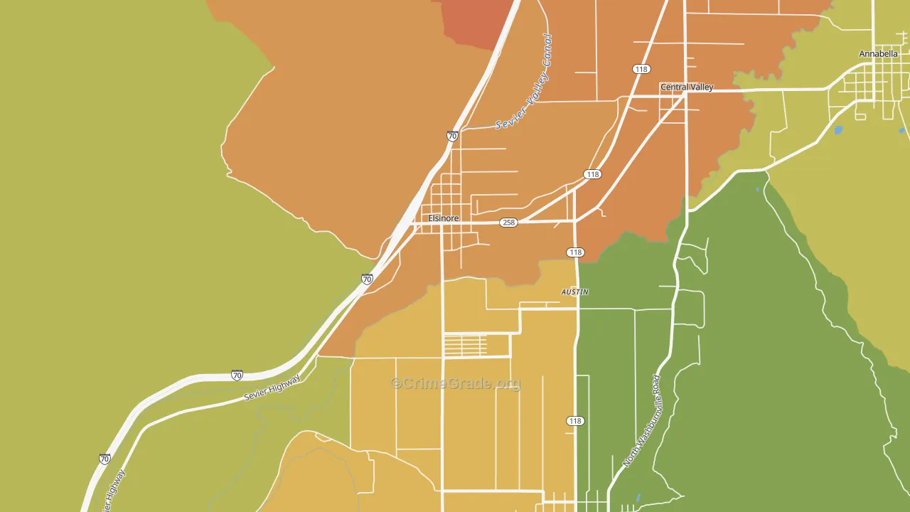 Elsinore, UT Map of Theft Rates