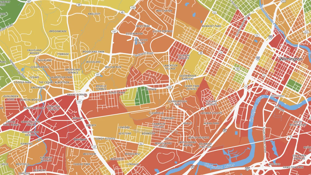 Elsmere, DE Map of Theft Rates