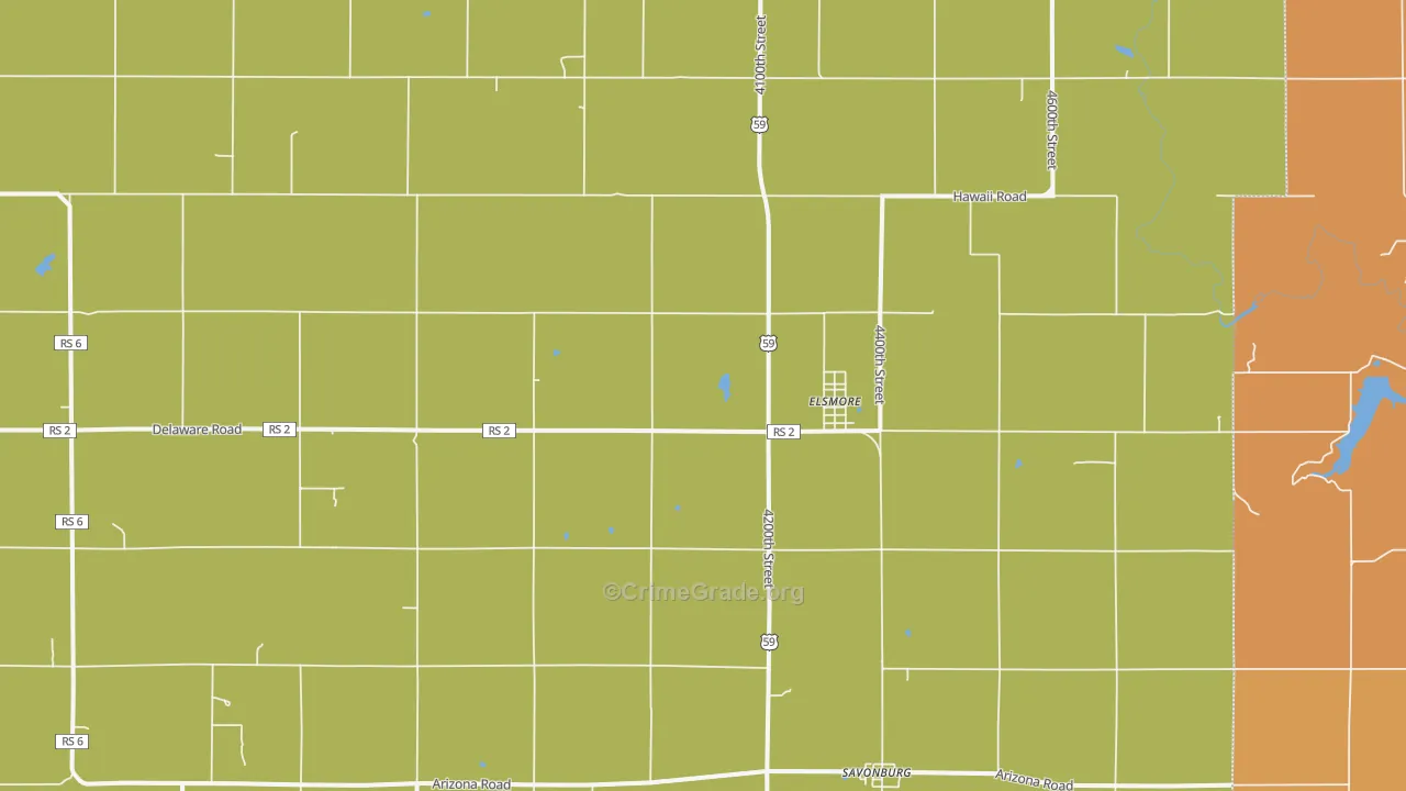 Elsmore, KS Map of Theft Rates