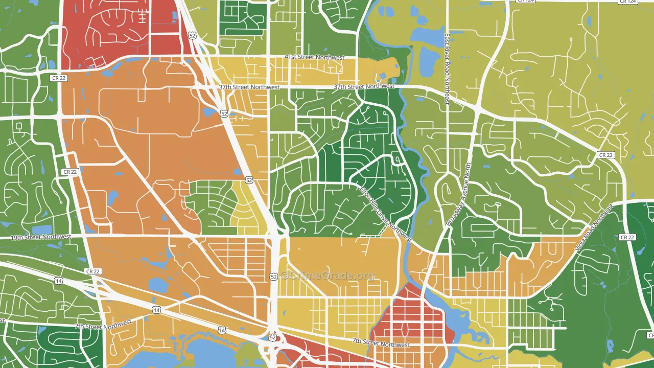 Elton Hills, Rochester, MN Map of Theft Rates