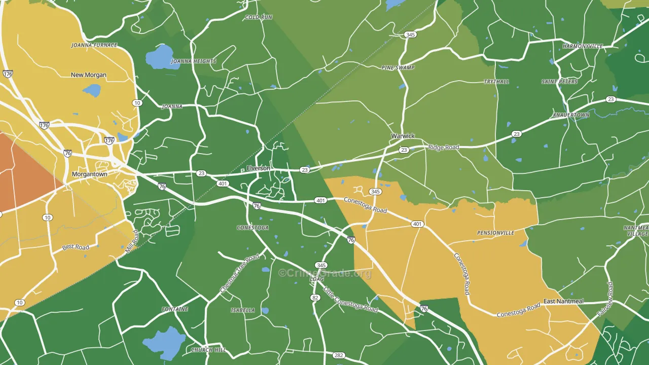 Elverson, PA Map of Theft Rates