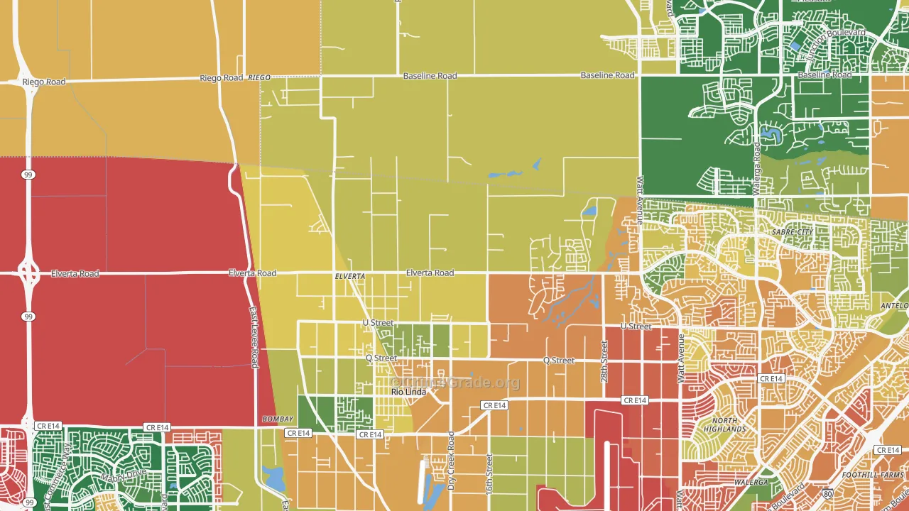 Elverta, CA Map of Theft Rates