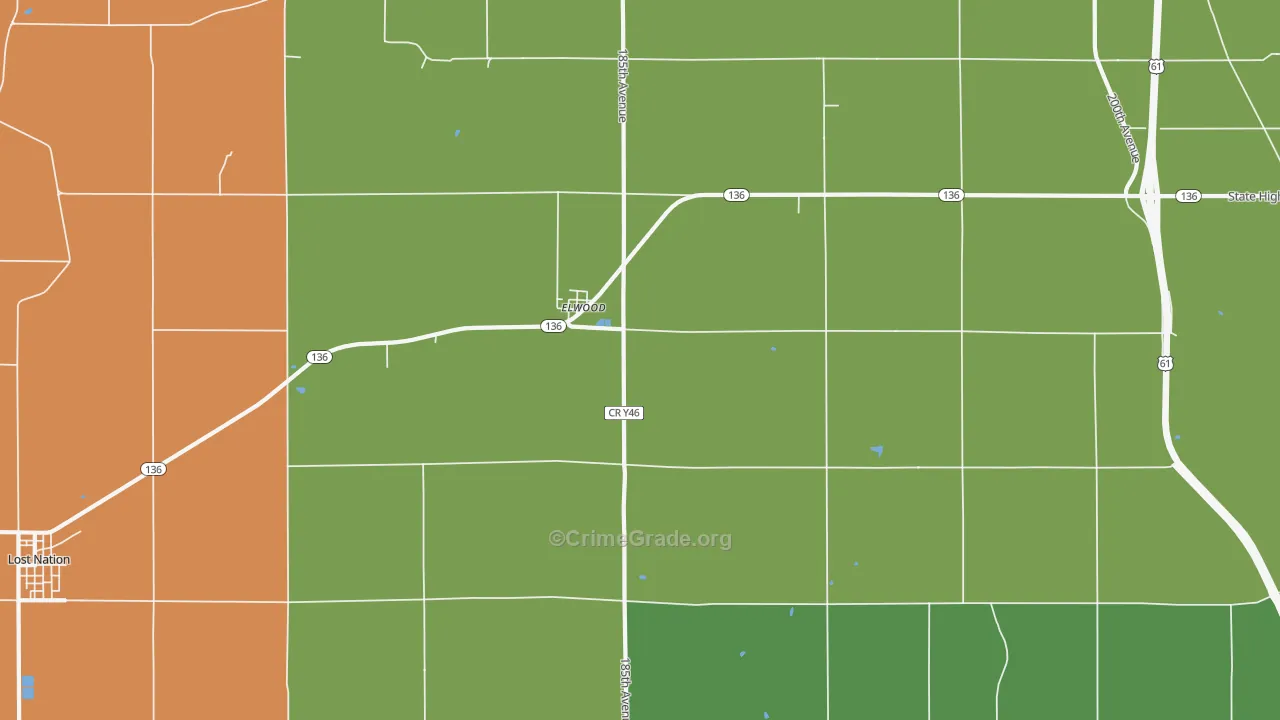 Elwood, IA Map of Theft Rates