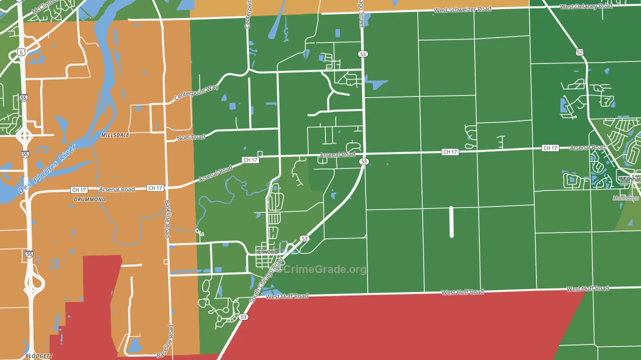 Elwood, IL Map of Theft Rates