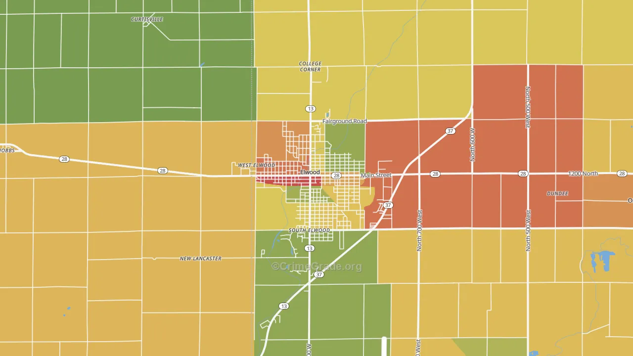 Elwood, IN Map of Theft Rates