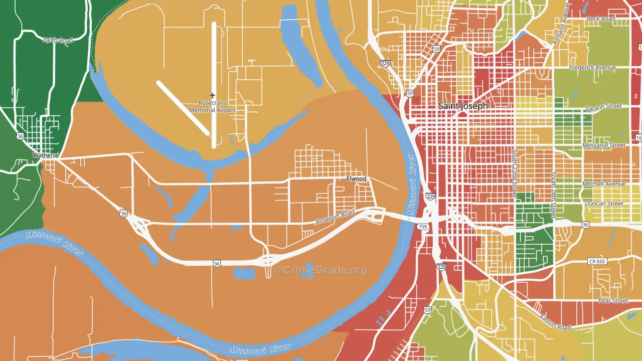 Elwood, KS Map of Theft Rates