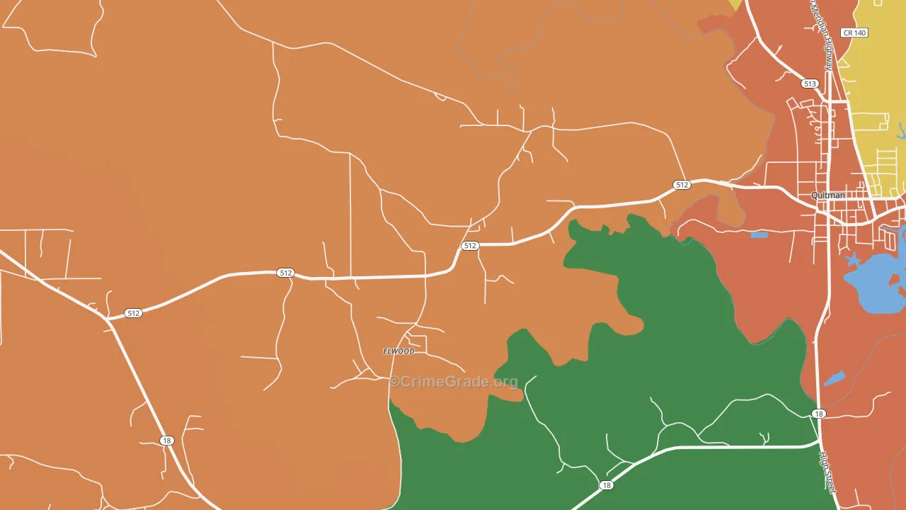 Elwood, MS Map of Theft Rates