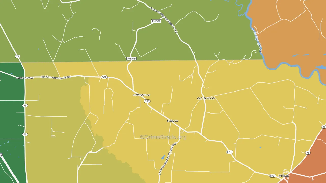 Elwood, TX Map of Theft Rates
