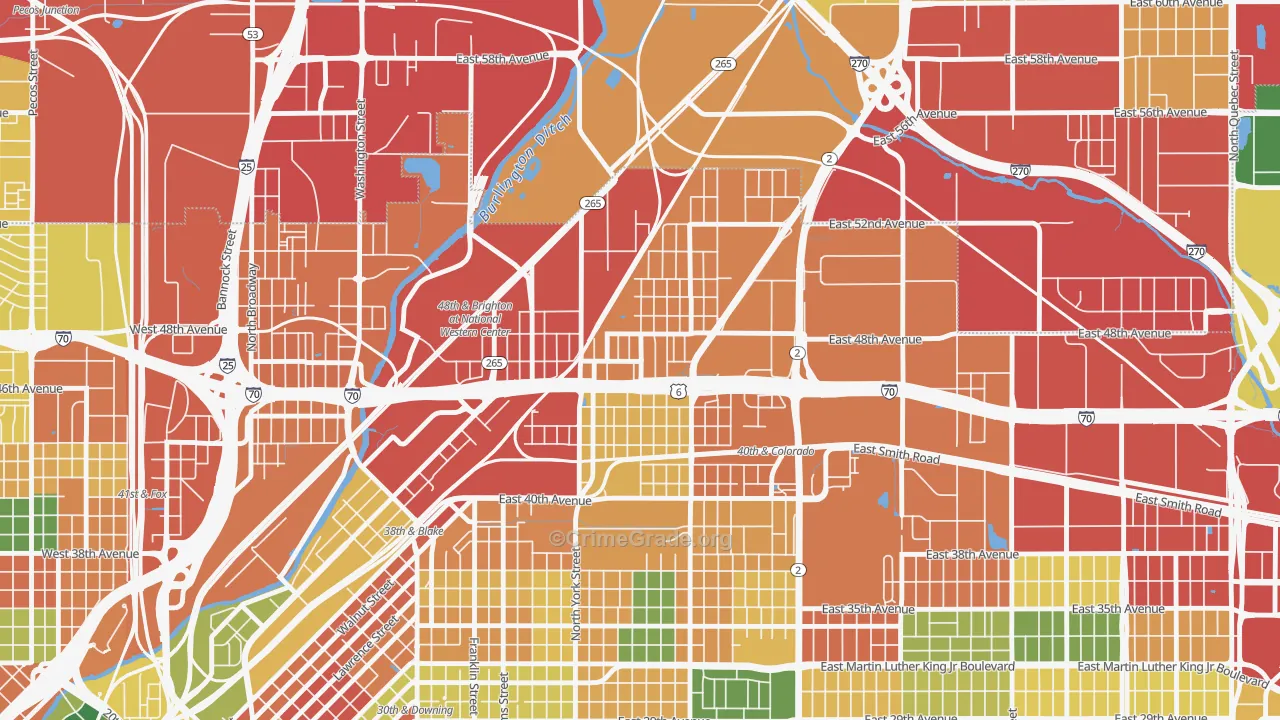 Elyria Swansea, Denver, CO Map of Theft Rates