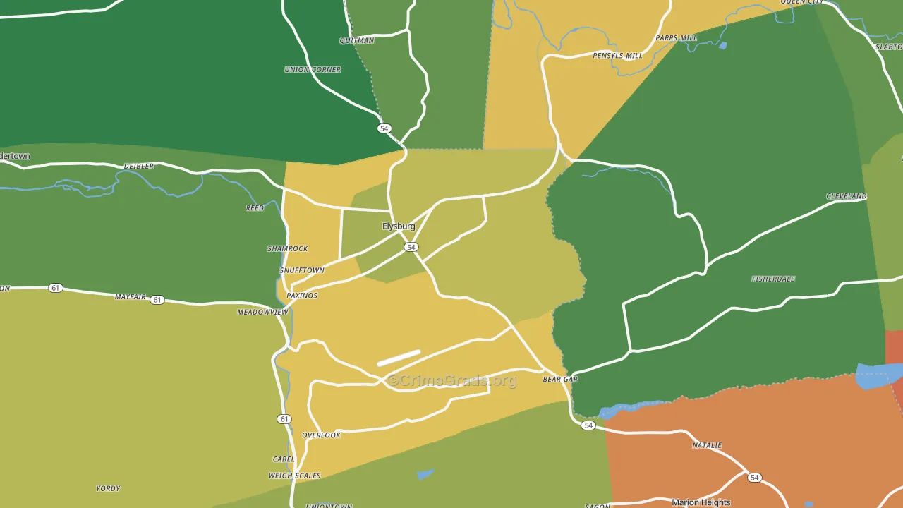 Elysburg, PA Map of Theft Rates