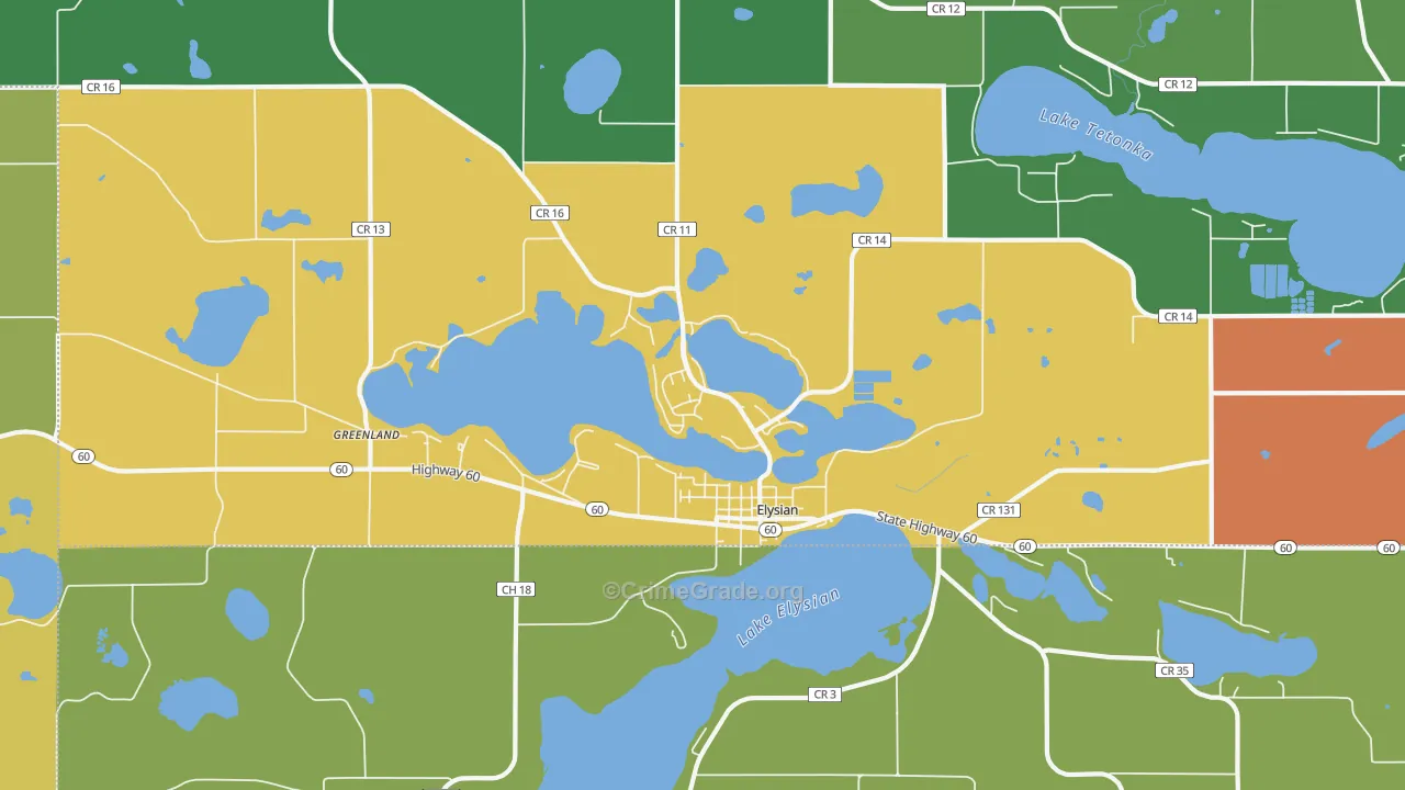 Elysian, MN Map of Theft Rates