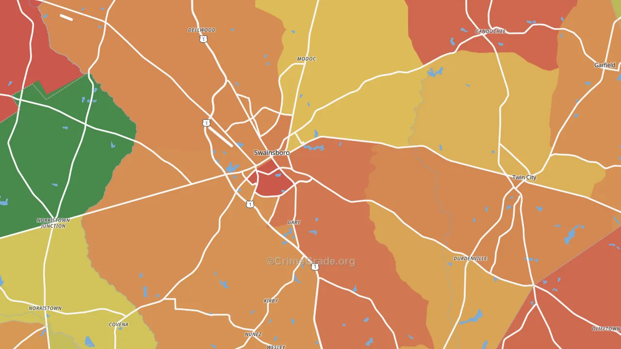 Emanuel County, GA Map of Theft Rates