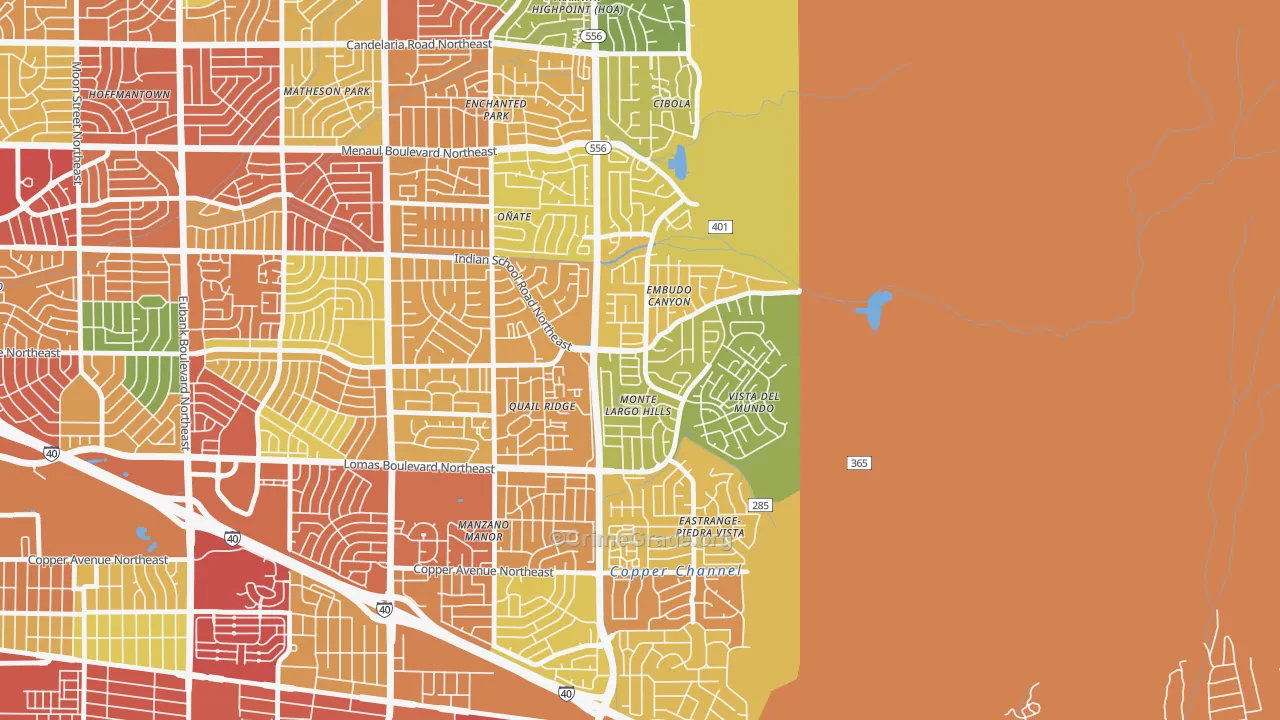 Embudo Canyon, Albuquerque, NM Map of Theft Rates