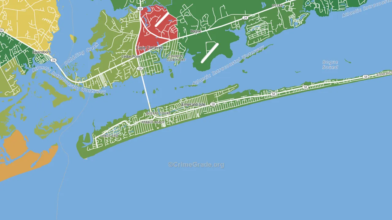 Emerald Isle, NC Map of Theft Rates
