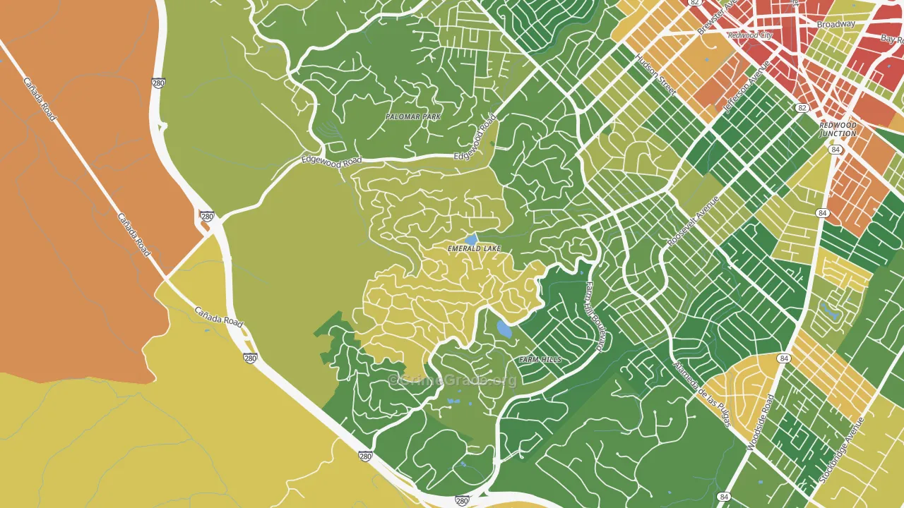 Emerald Lake Hills, Redwood City, CA Map of Theft Rates