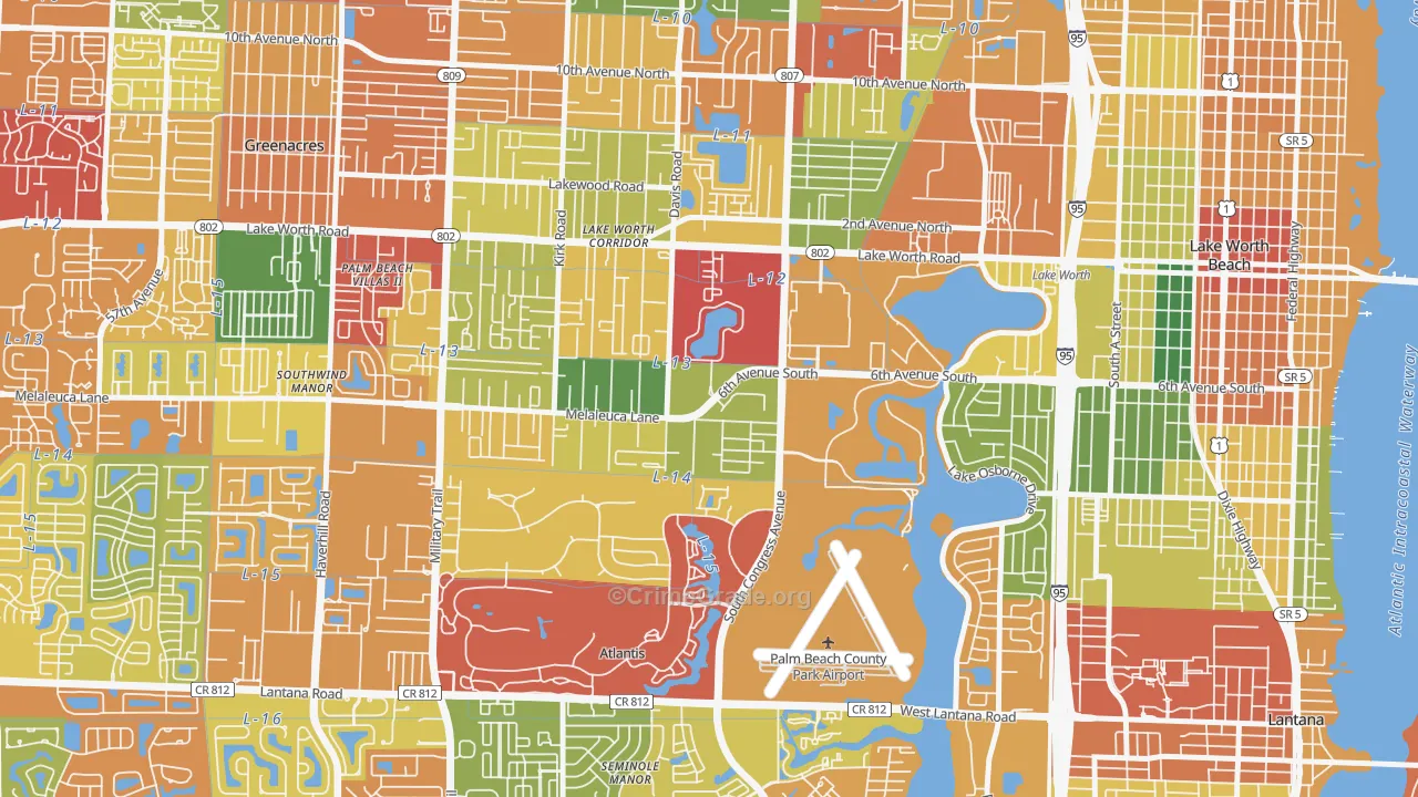 Emerald Lake-Miami, Lake Worth, FL Map of Theft Rates