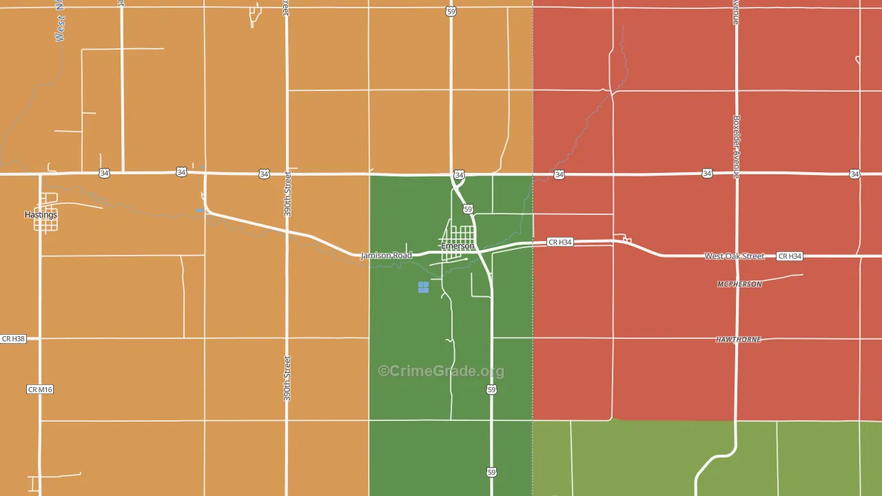 Emerson, IA Map of Theft Rates