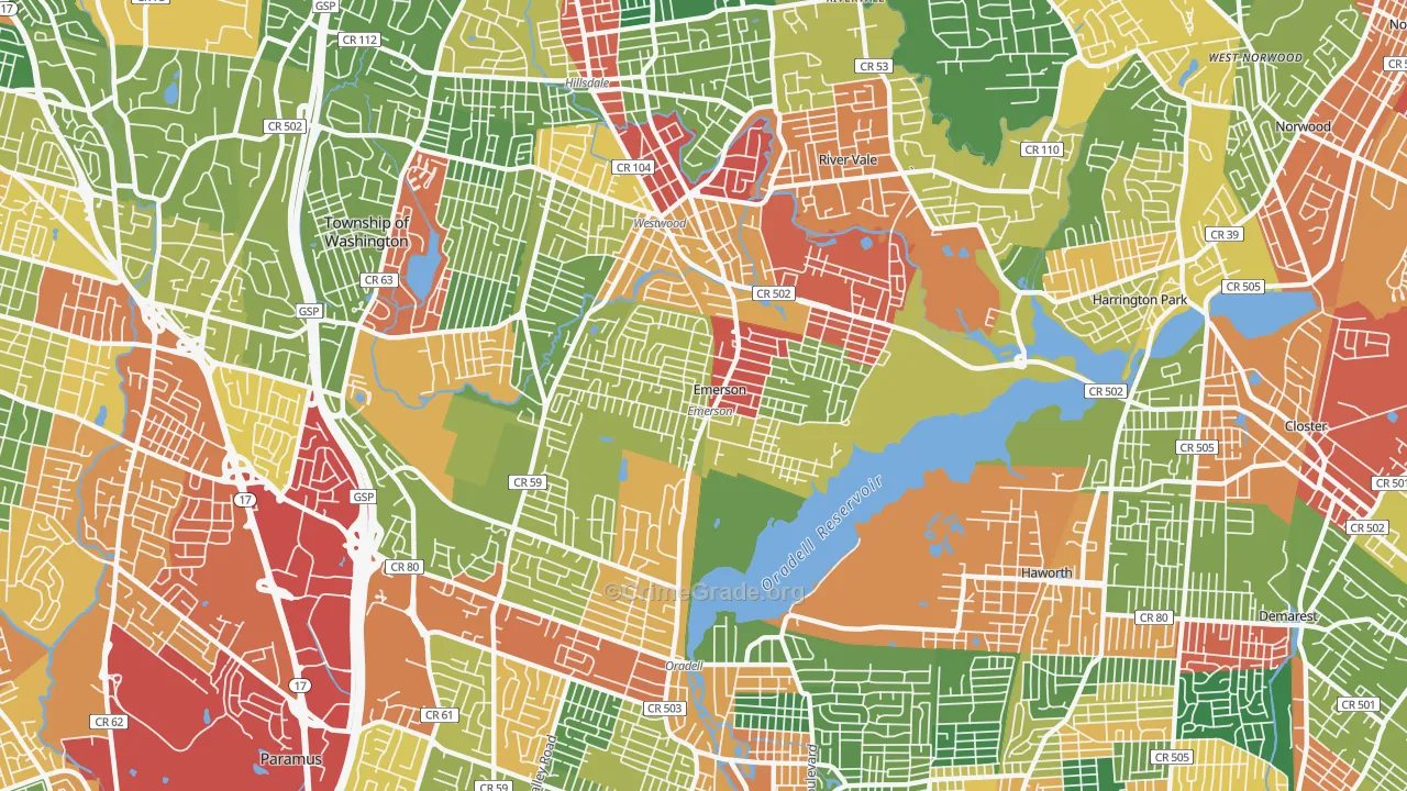 Emerson, NJ Map of Theft Rates