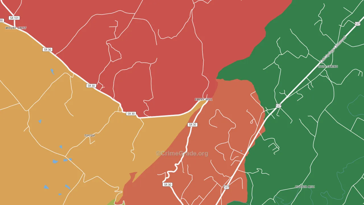 Emery Mill, TN Map of Theft Rates