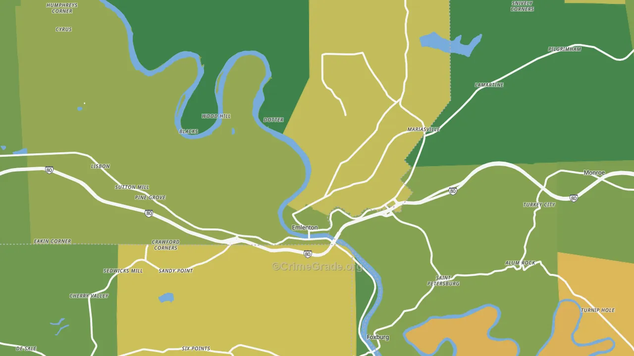 Emlenton, PA Map of Theft Rates