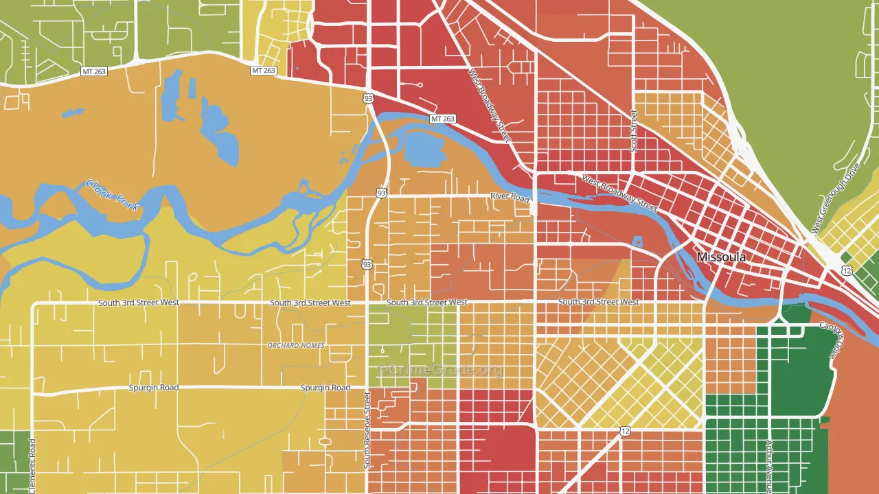 Emma Dickinson Orchard Homes, Missoula, MT Map of Theft Rates