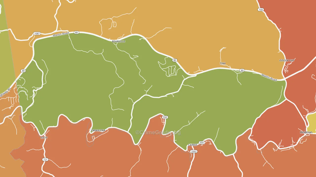 Emmalena, KY Map of Theft Rates