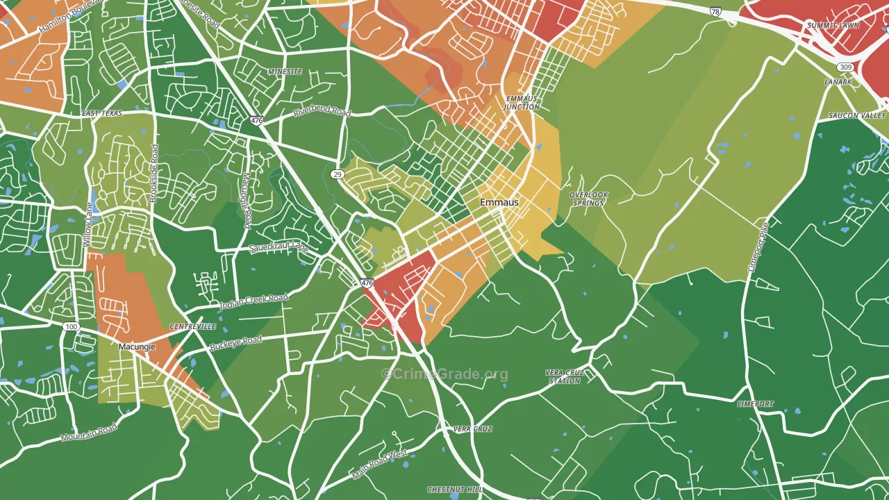 Emmaus, PA Map of Theft Rates