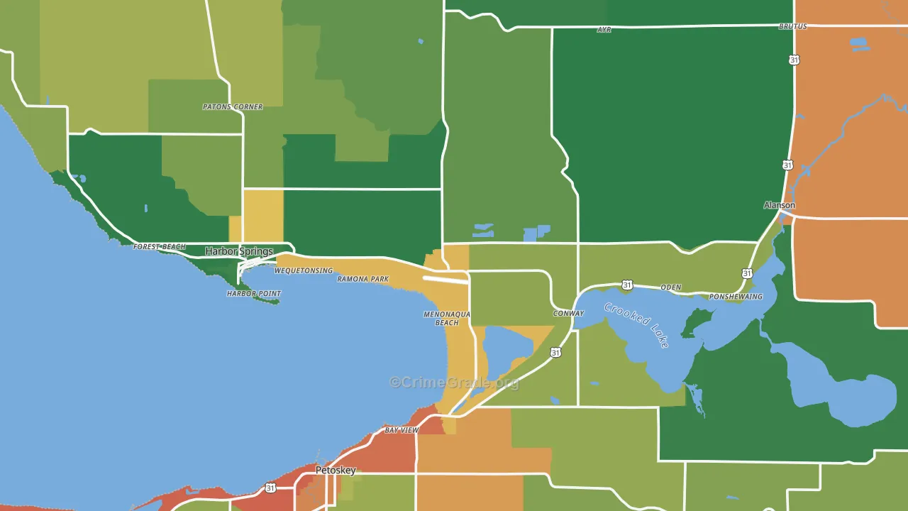 Emmet County, MI Map of Theft Rates