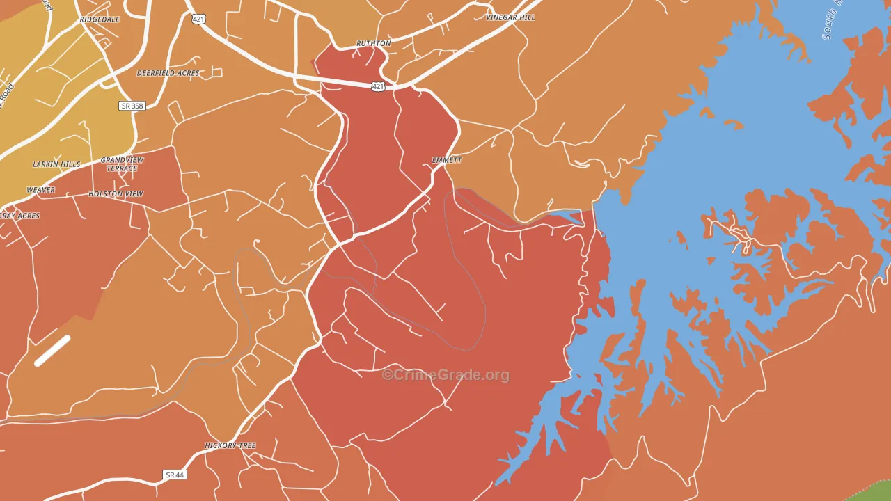 Emmett, TN Map of Theft Rates