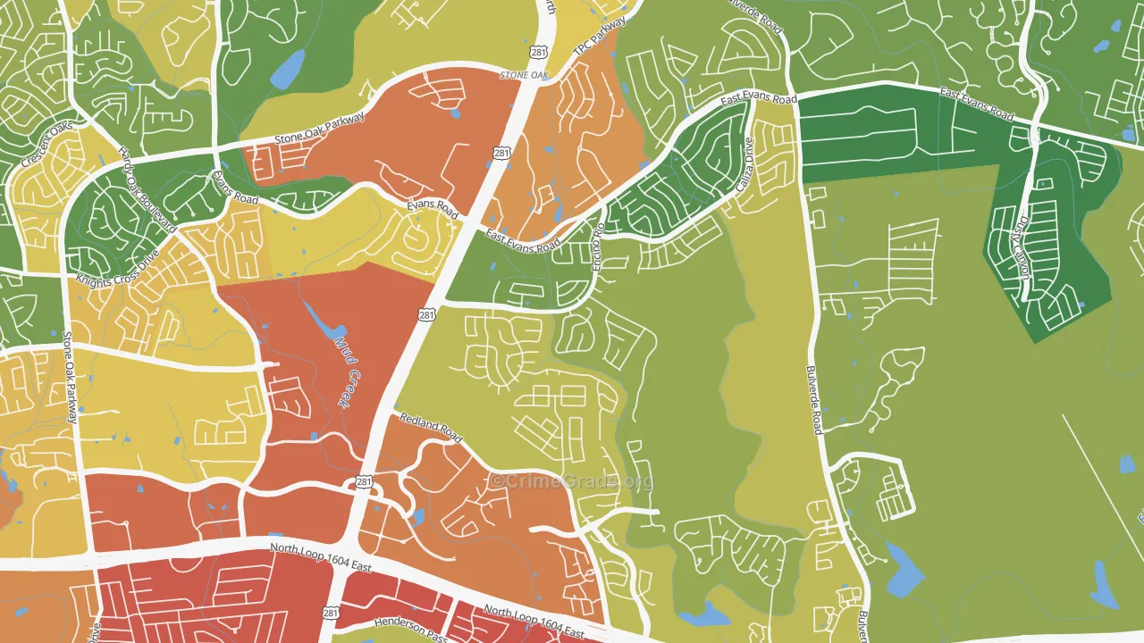 Encino Park, San Antonio, TX Map of Theft Rates