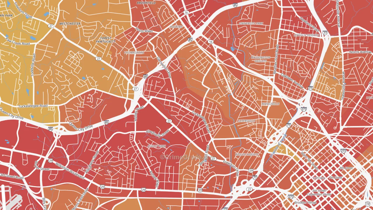 Enderly Park, Charlotte, NC Map of Theft Rates