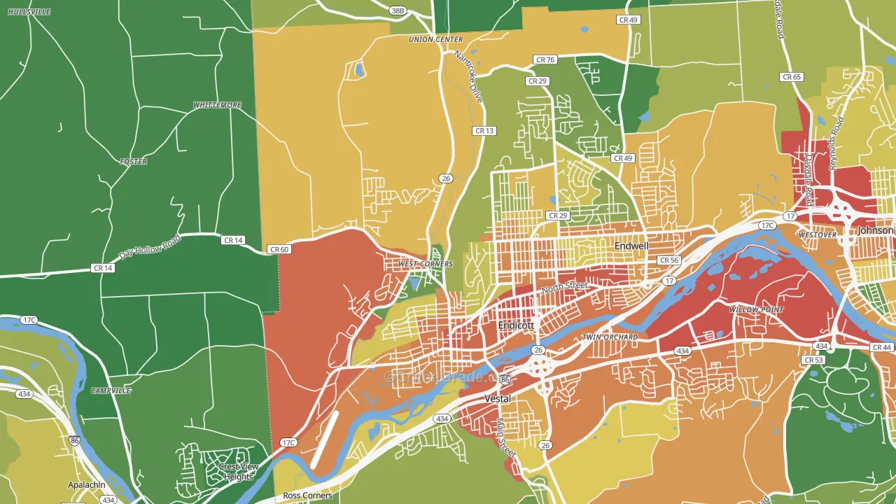 Endicott, NY Map of Theft Rates