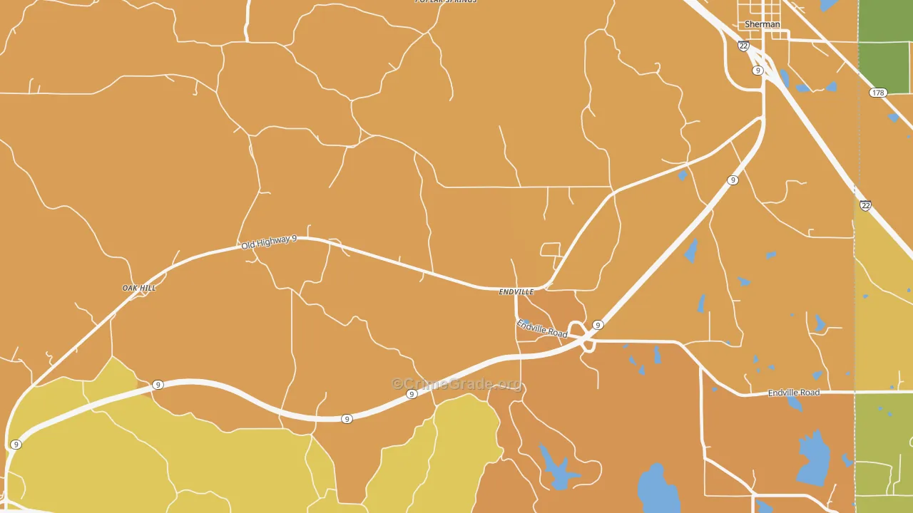 Endville, MS Map of Theft Rates