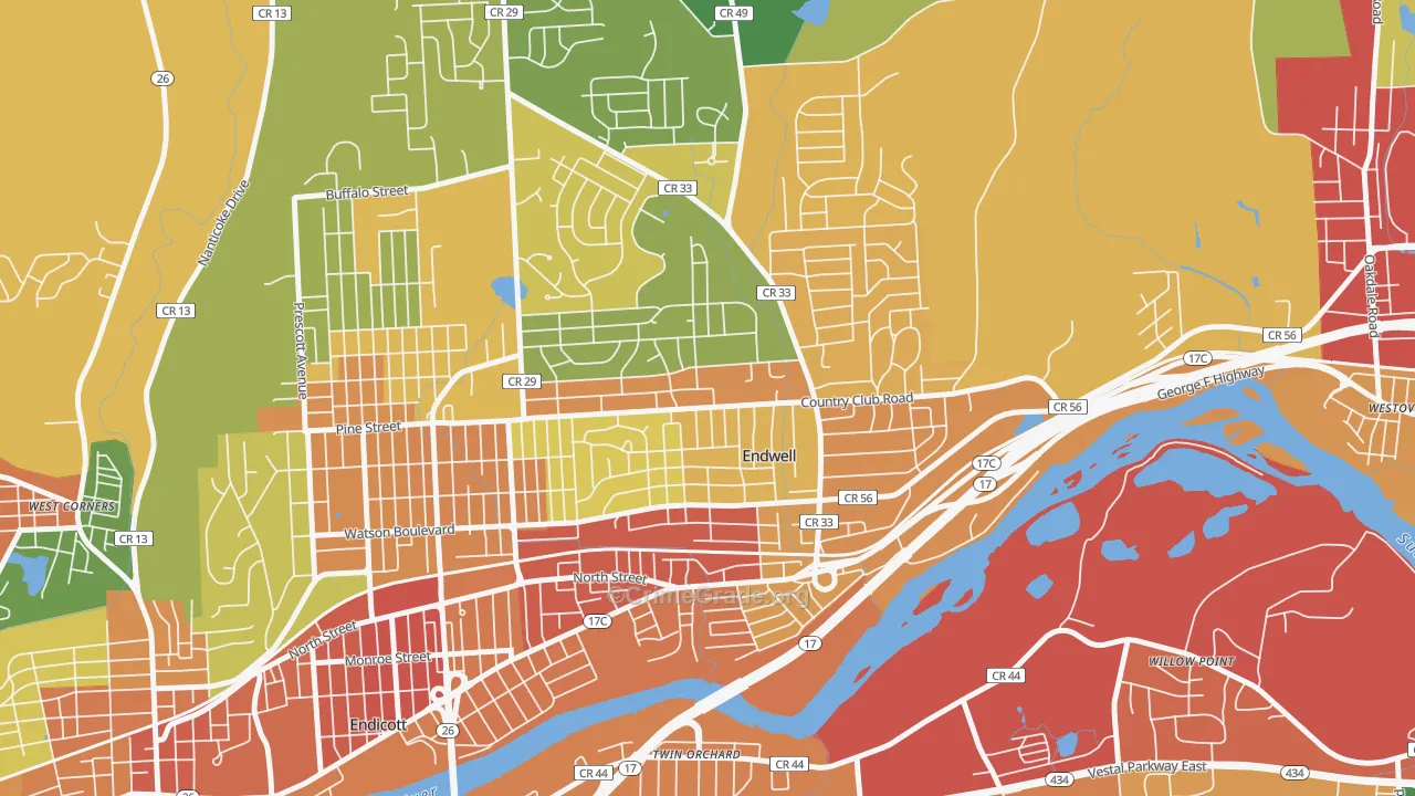 Endwell, NY Map of Theft Rates