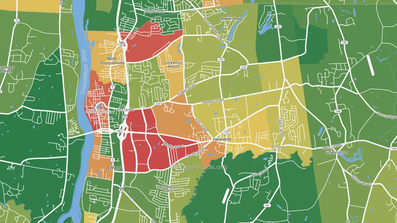 Enfield, CT Map of Theft Rates