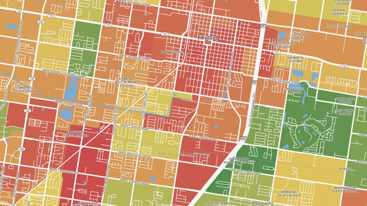 Enfield Estates, Edinburg, TX Map of Theft Rates